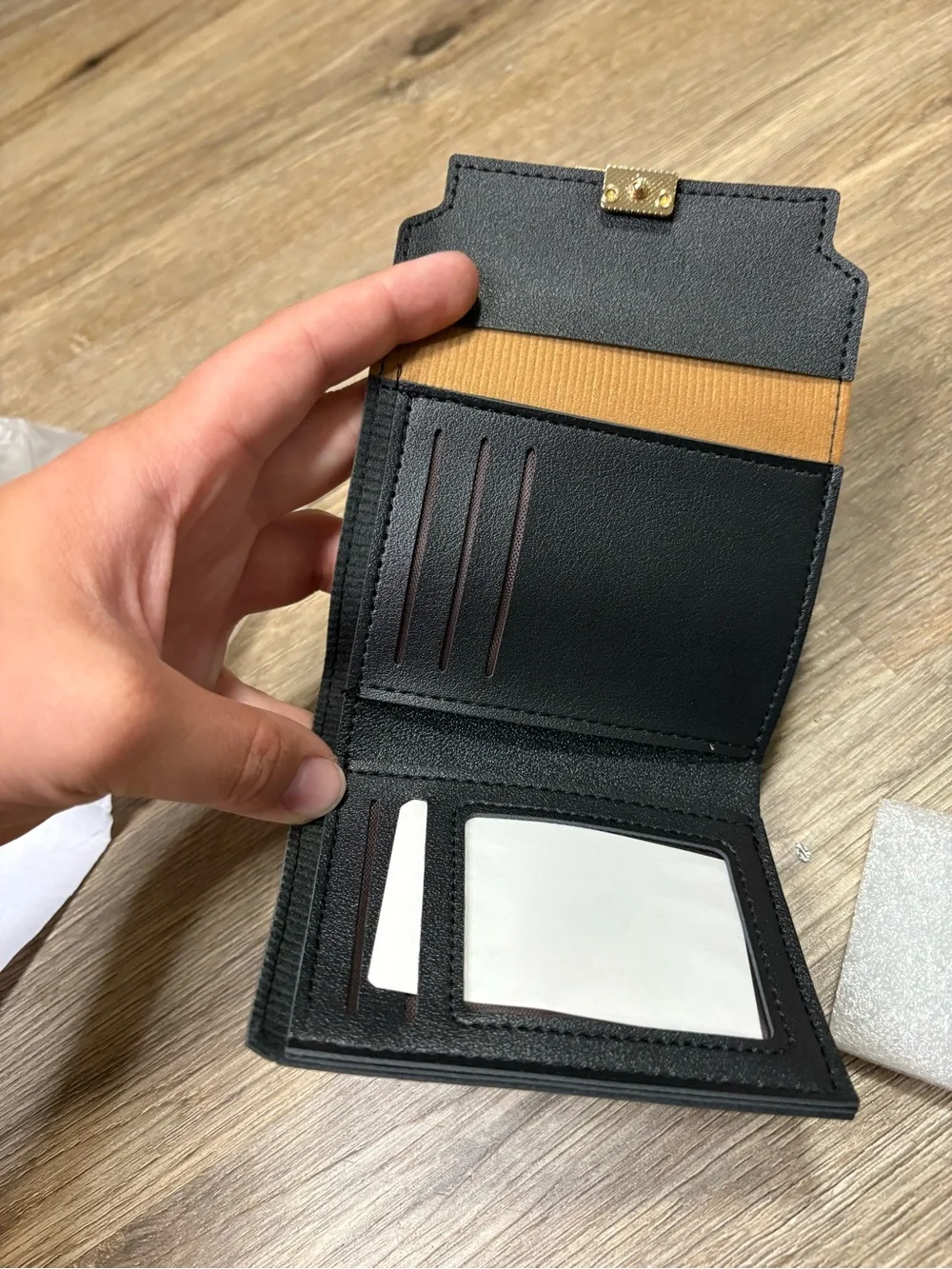 Forever Memory Color Block Trifold Wallet Cat Clasp NWT Korean Style Black/Brown